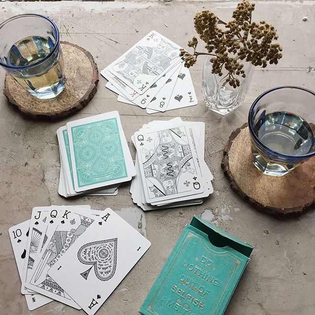 Friday night plans? We've got fancy cocktails and poker on our minds!  Sweet card decks by @misc_goods_co.  Also available in white, black and red!