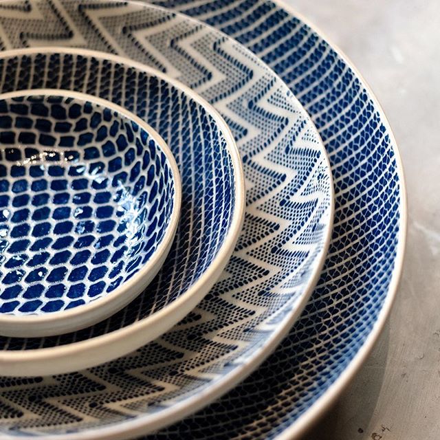 Still lots of Terrafirma ceramics left in the shop! We love to mix and match the patterns and textures of these indigo bowls.