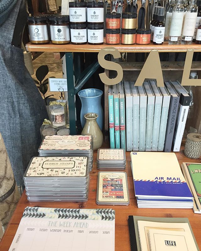 We still have lots of great things left on our SALE table and we just marked it down even more.  Everything is 40-50% off.  Candles, apothecary products, stationery, jewelry and more.  Stop in this weekend and snap it up before it’s gone.