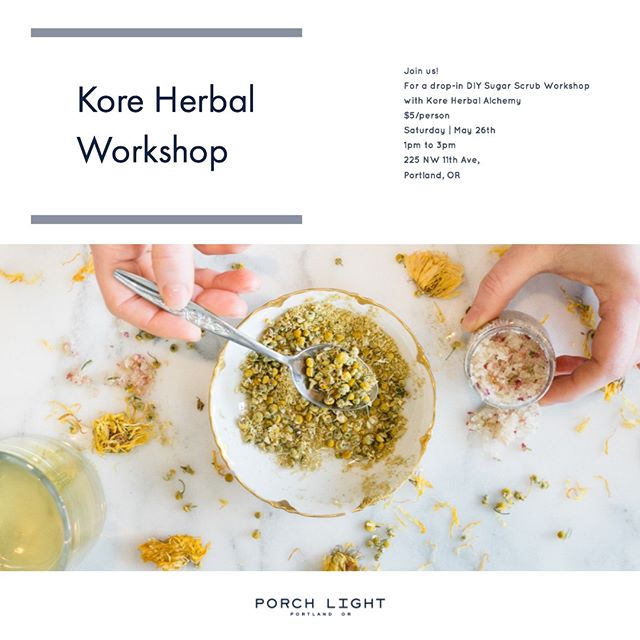 We are happy to host a drop-in DIY Sugar Scrub Workshop with @kore.herbal Stop by the shop next Saturday, May 26th from 1-3 pm. Only $5/person and you will leave with your own 2oz creation!