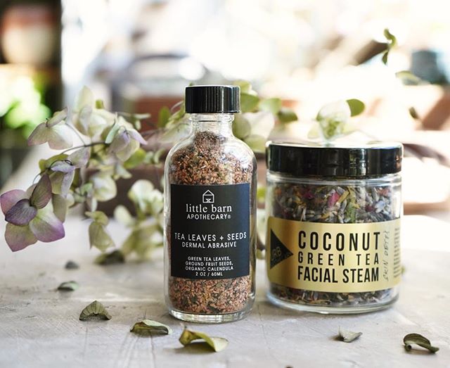 Introducing two of our newest favorite face products:  coconut green tea facial steam from @urbapothecary and tea leaves & seeds facial scrub from @littlebarnapothecary .  Our faces are very happy